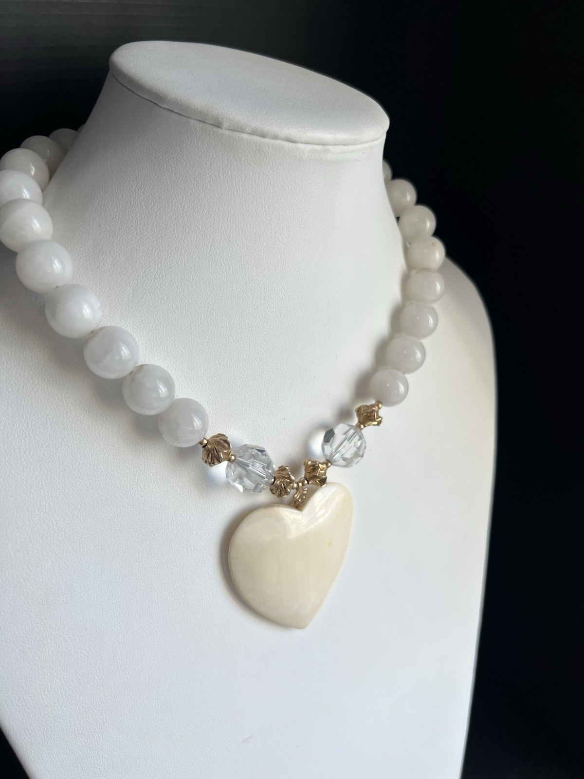 Vintage Collar Necklace White Stone Gemstone Heart Chunky 18” NOS RO-DO Saks AC