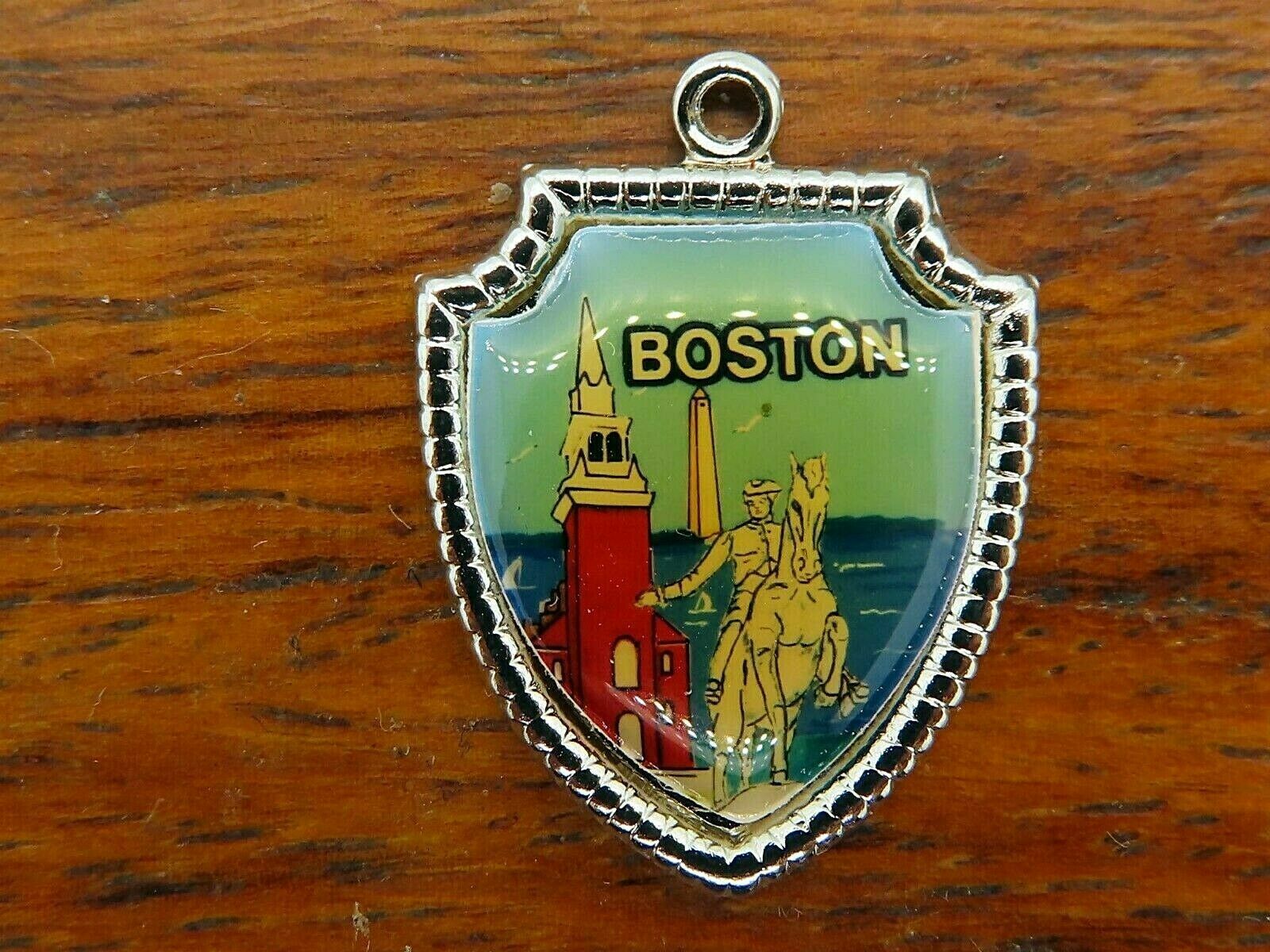 Vintage silver BOSTON MASSACHUSETTS PAUL REVERE TRAVEL SHIELD charm 41-32