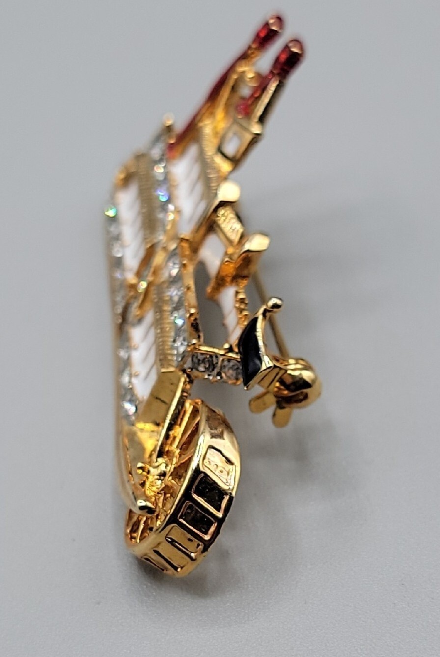 Vintage L-S Louis Stern Steamboat Brooch Pin Rhinestone Studded Gold Tone Estate