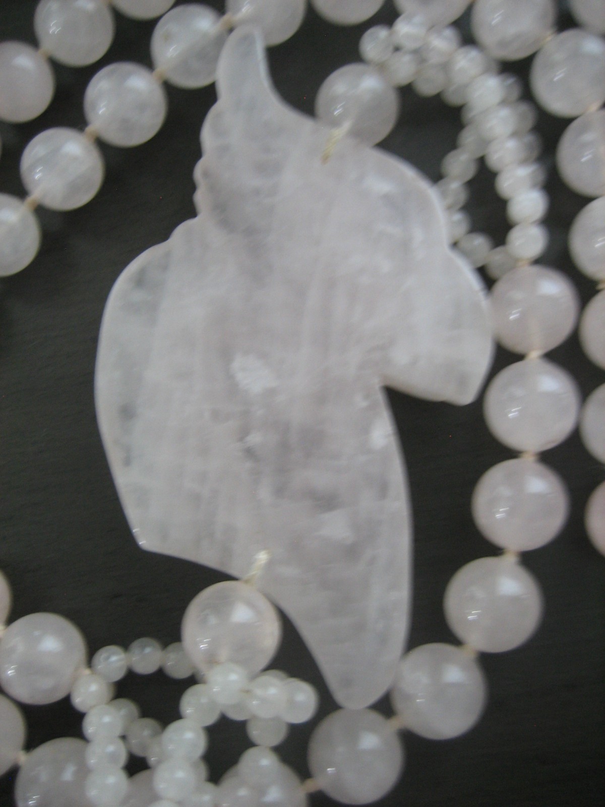 Vintage Rose Pink Quartz Parrot Hand Knotted Bead Pendant Necklace
