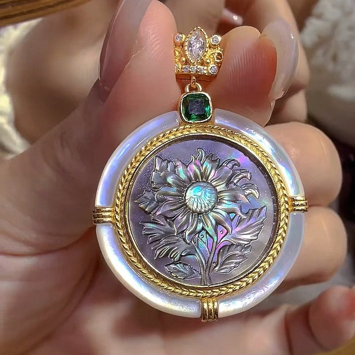925 sterling silver gray Cameo shell vintage jewelry Pendant estate jewelry gift