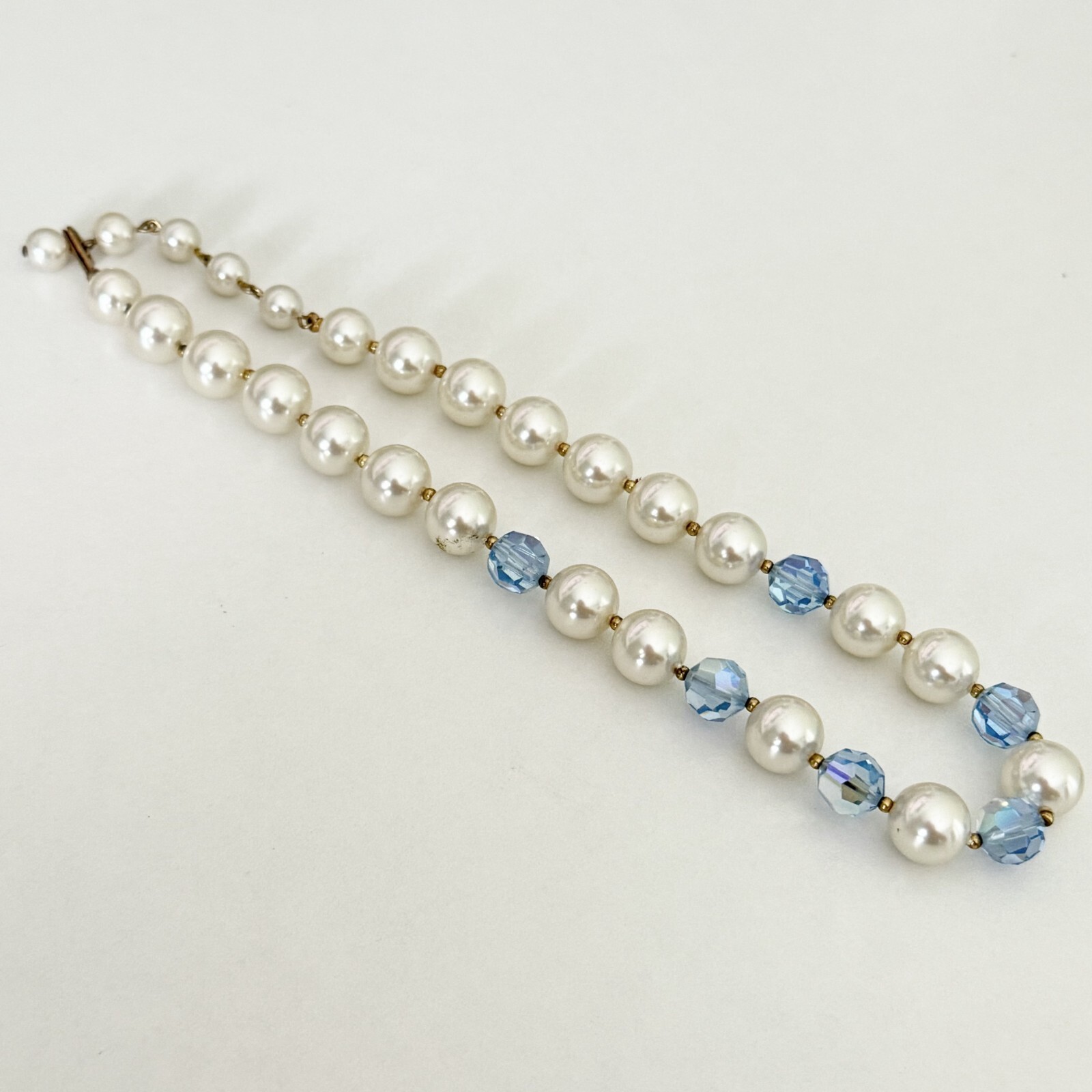Vintage Blue AB Crystal Faux Pearl Acrylic Beaded Choker Necklace