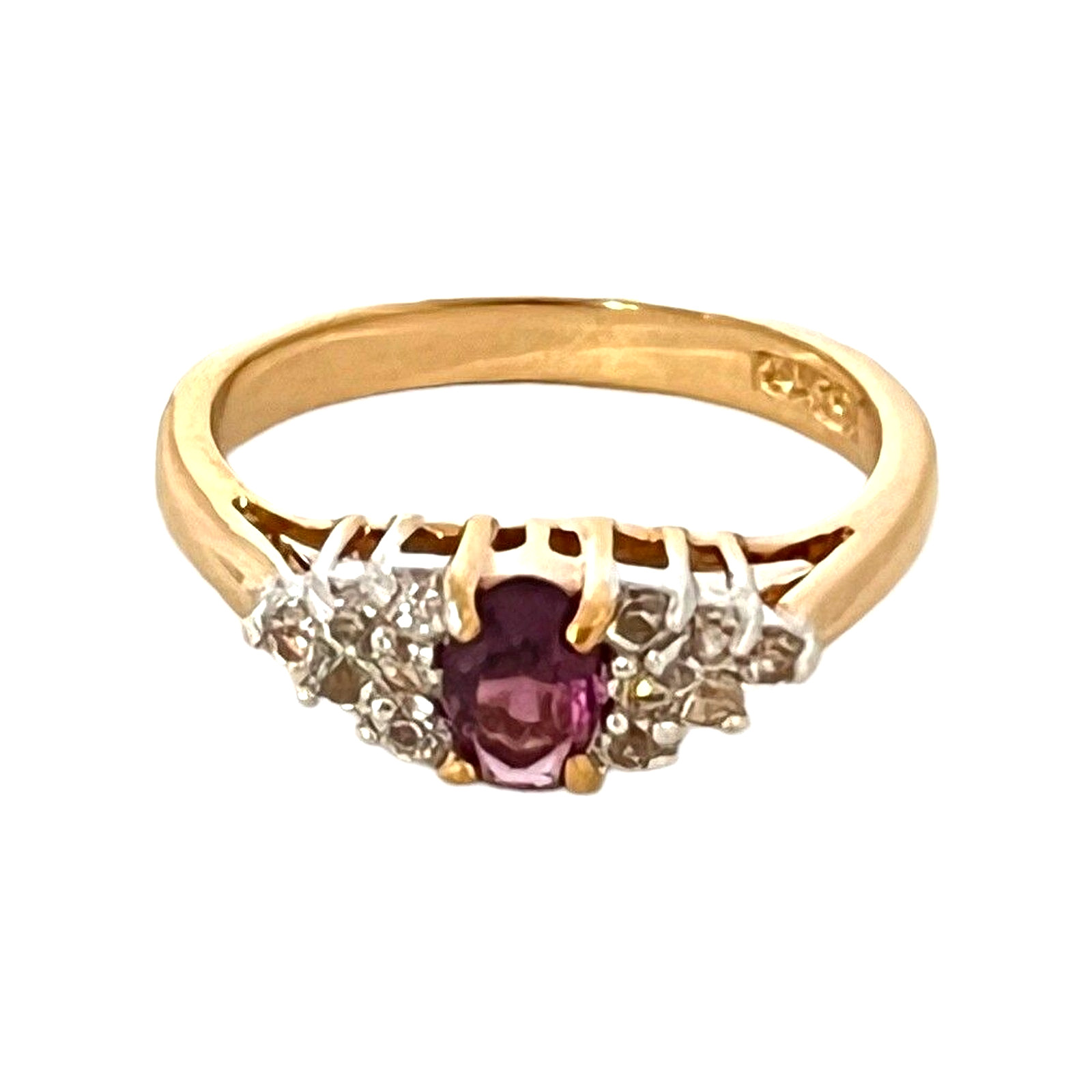 Vintage 1970s Cocktail Ring Size 8 Purple CZ Cluster Prong Set Gold Plated – 14Z