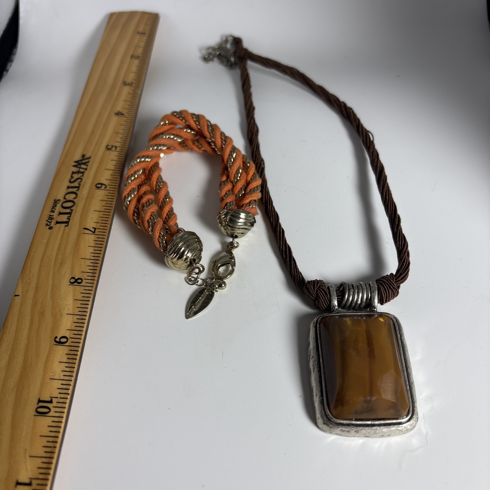 vintage coldwater creek Necklace With Large Brown Stone And Orange Gold Tone
