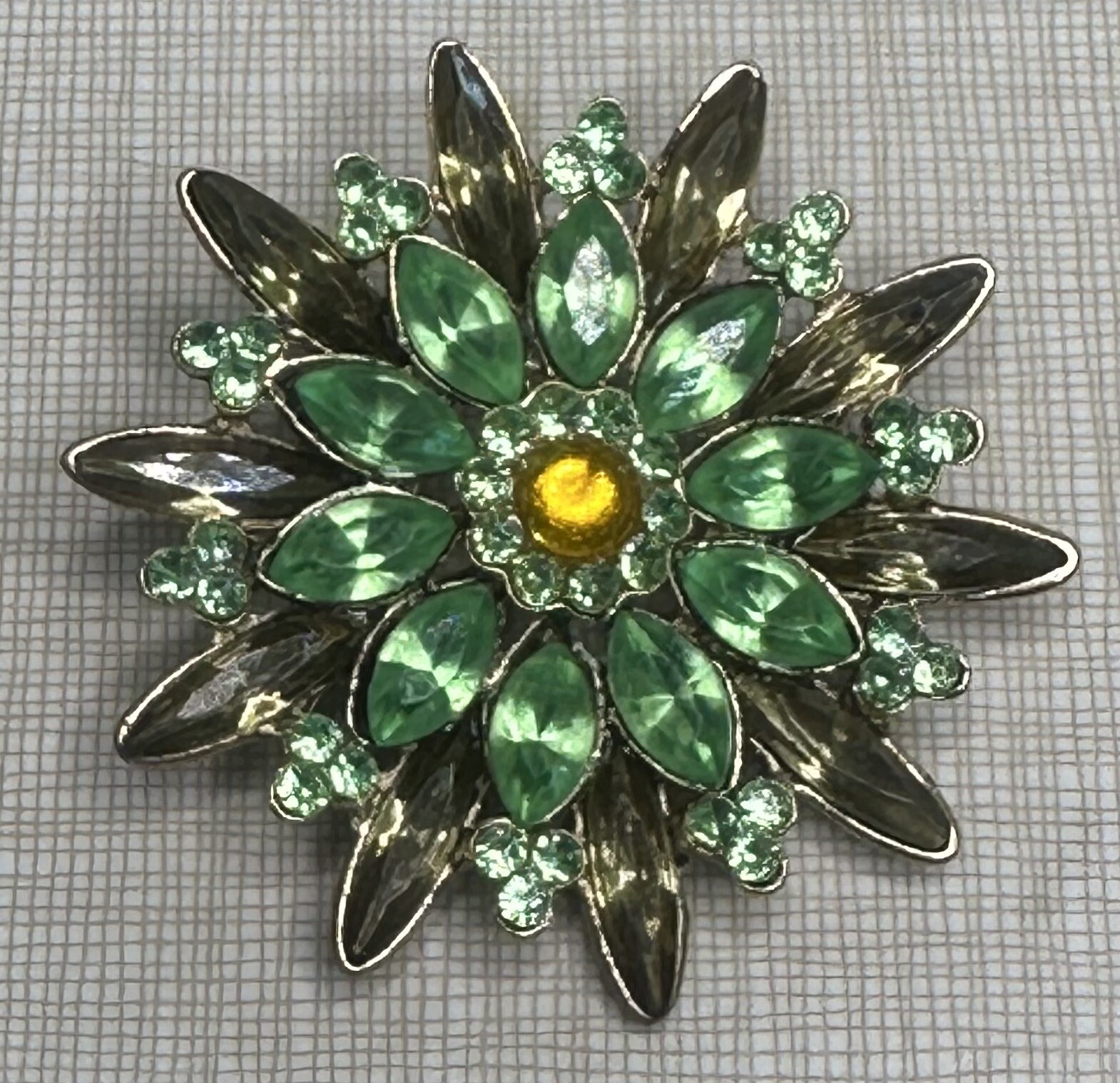 Vintage Green And Topaz Floral Brooch Approximately 2” Stunning