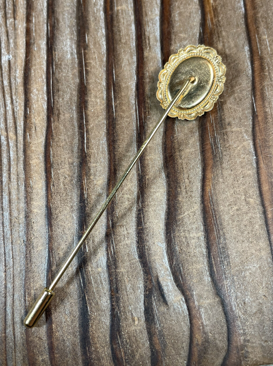 Carved Cameo vintage stick pin hat lapel gold tone orange cream jewelry