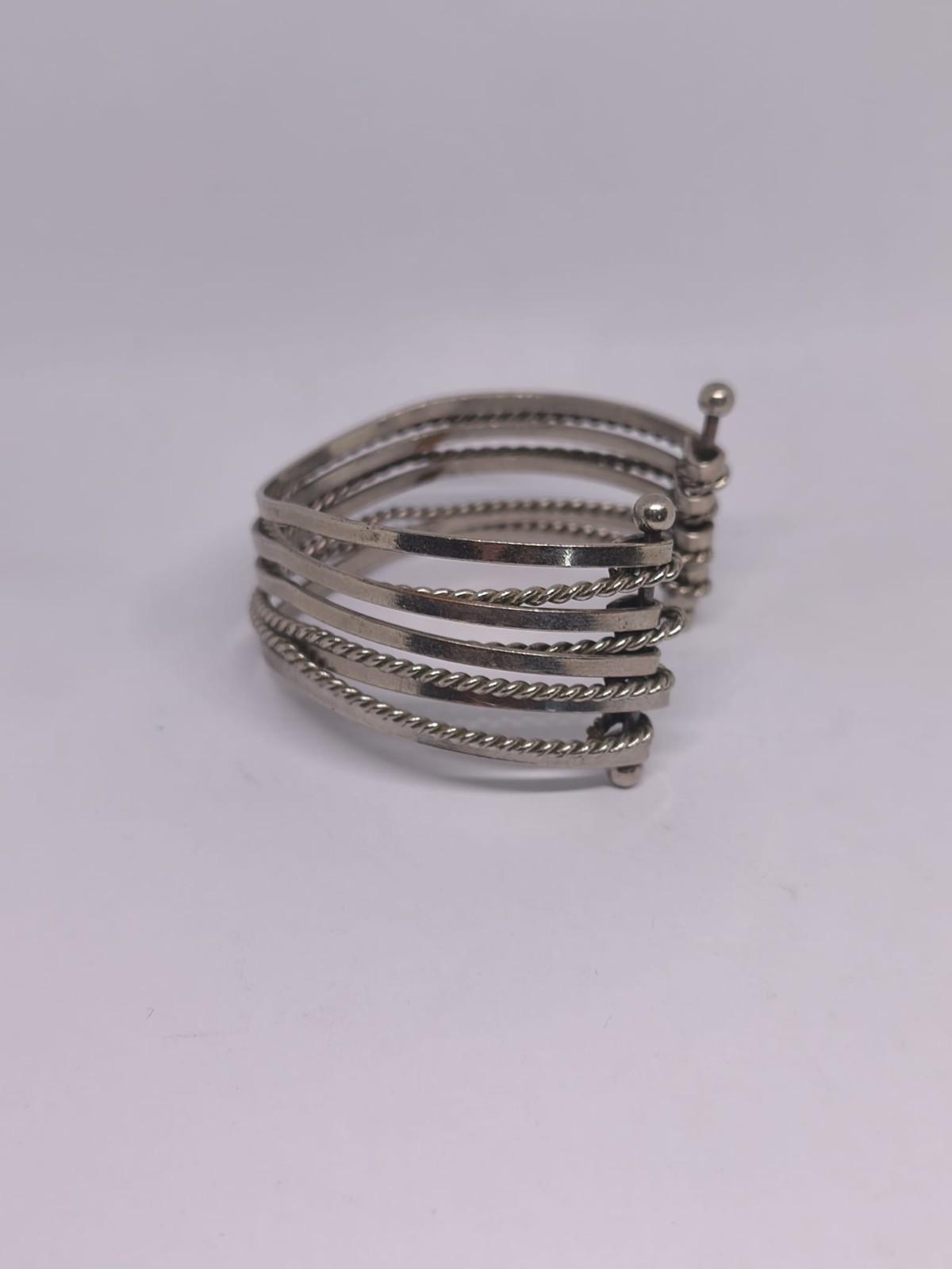 Vintage Silver Tone Multi Strand Cuff Bracelet Twisted Rope Open Bangle Boho