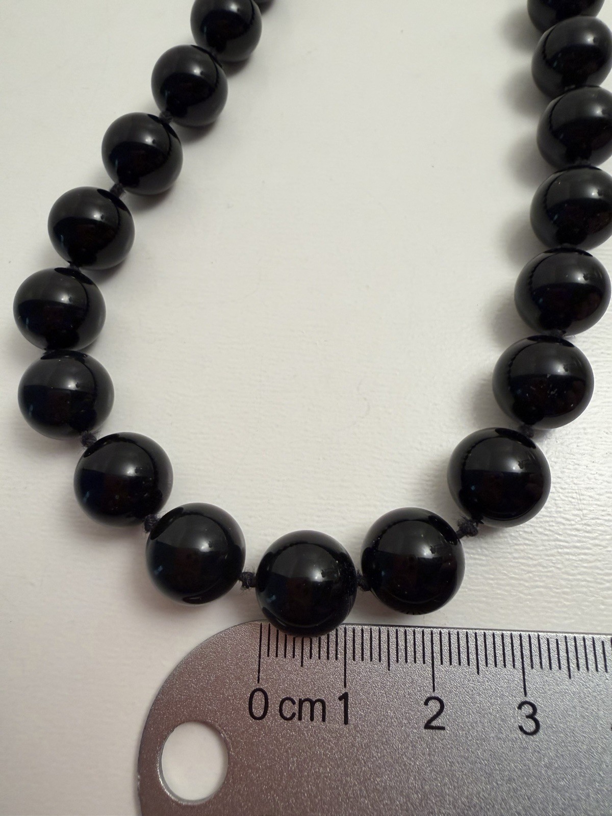 Vintage Round Polished Black Glass 1cm Beads 28” Necklace Hand-Knotted 126.7g