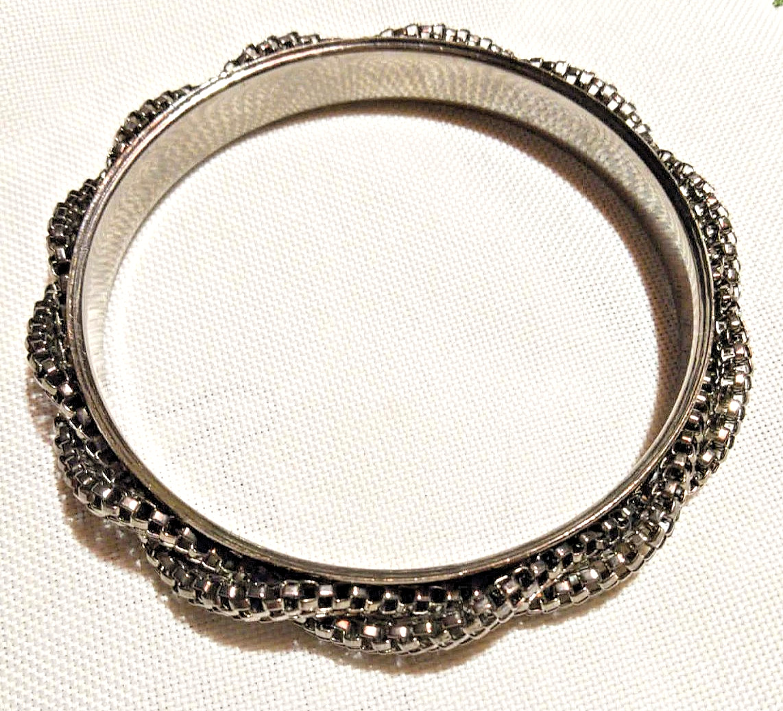 LOT 2, 2.5″ inside diameter vintage Art Deco sparkle cut steel braided bracelets