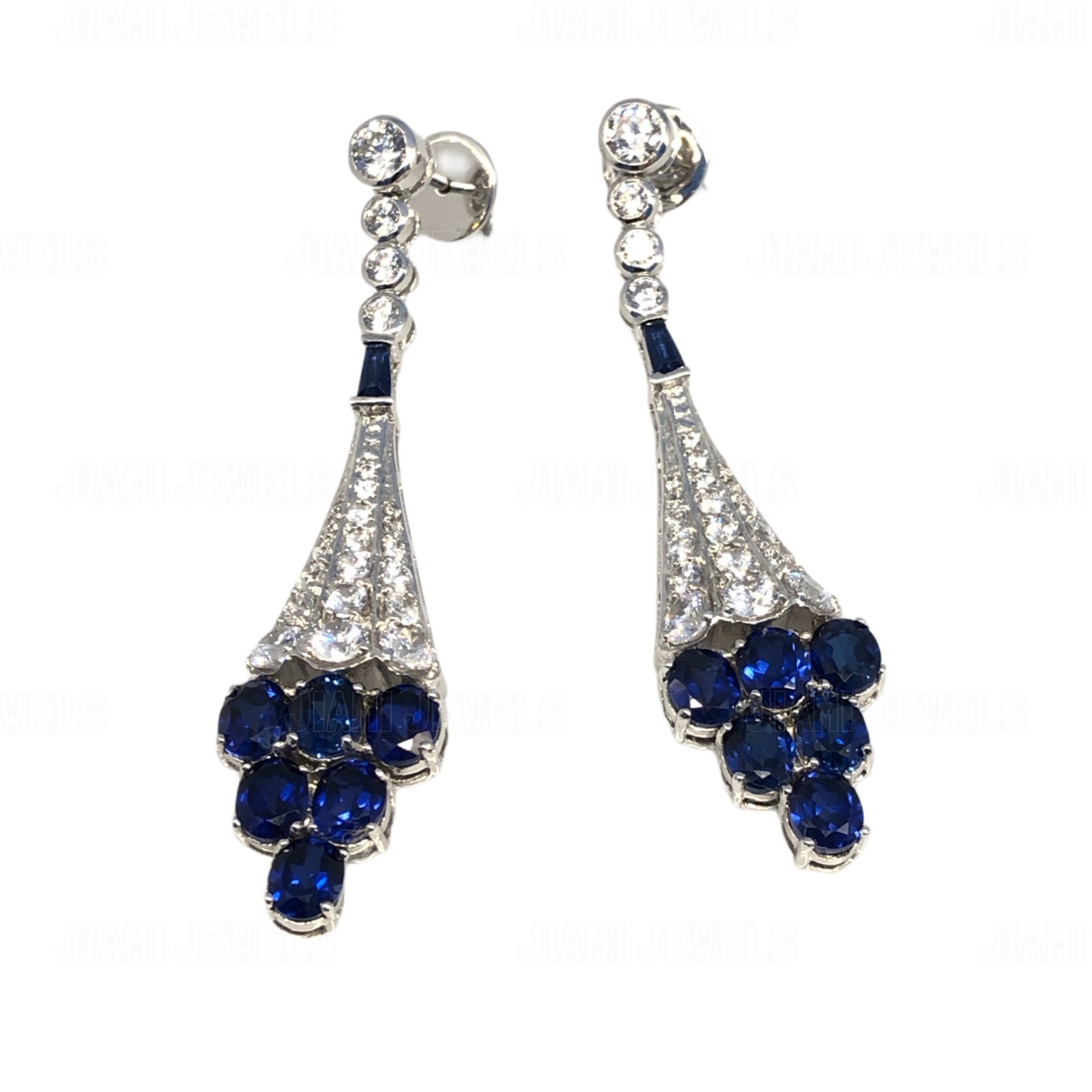 Art Deco Simulated Diamond Blue Sapphire Chandelier Drop Earrings 925 Silver