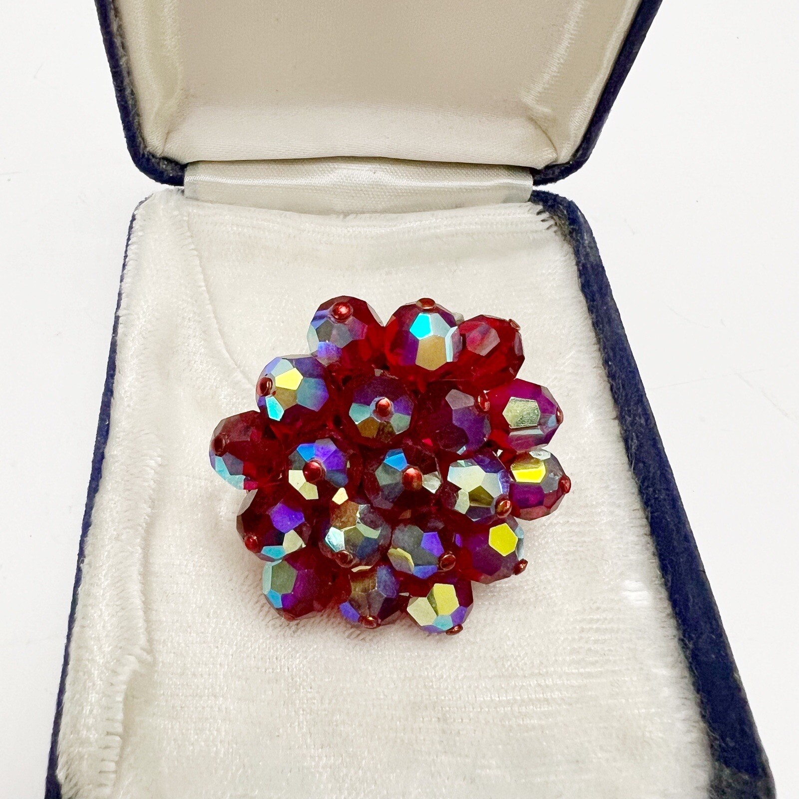 Vintage By Rosetta AB Red Faceted Glass Beaded Cluster Brooch Pin