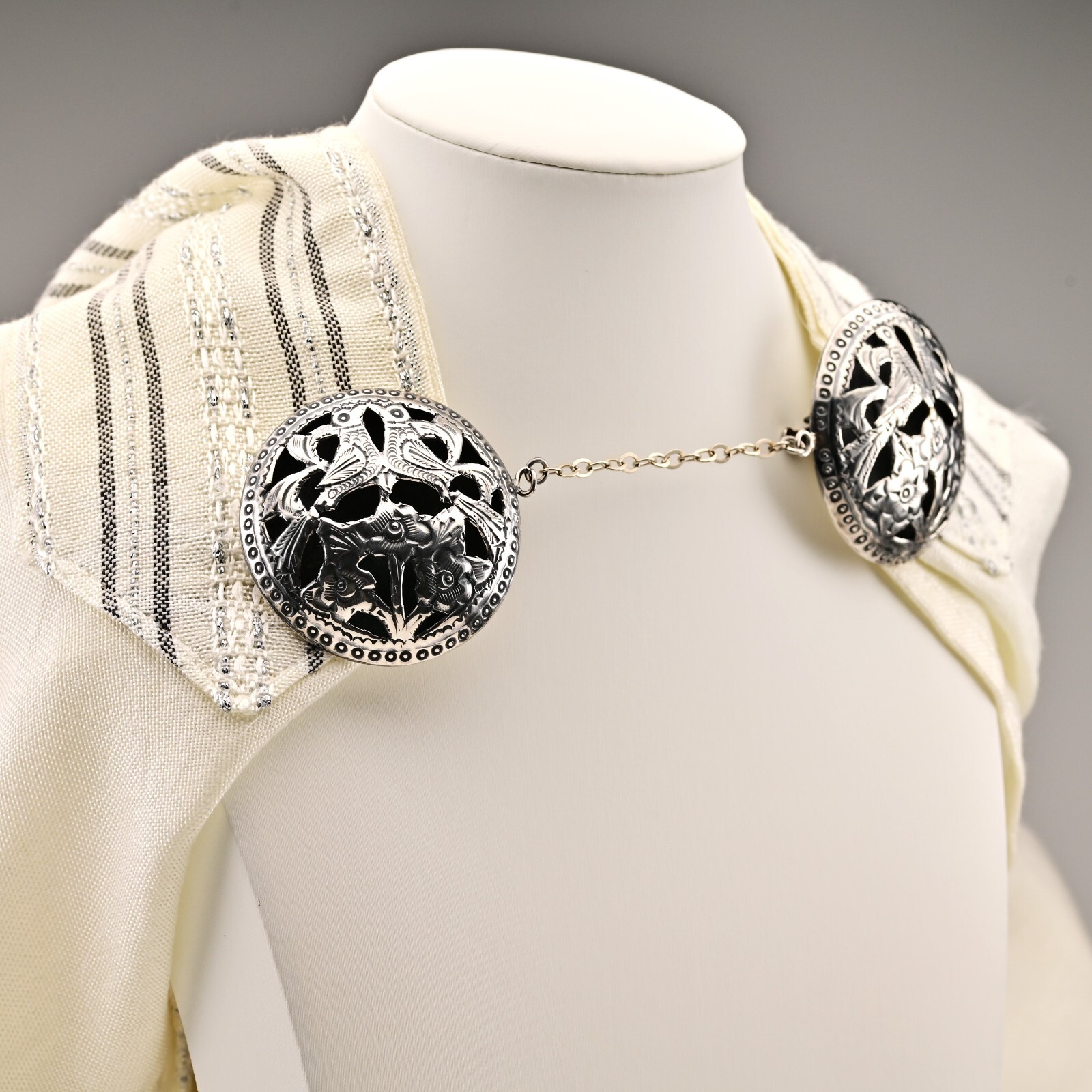 RACHEL GERA Original Vintage Signed Sterling Silver Brooch Double Dress Clips