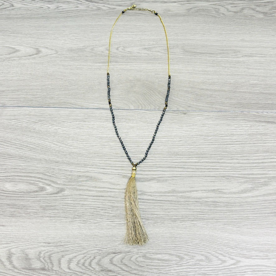 Nakamol Boho Gold Tassel Necklace Long Beaded Chain Layering Statement Piece