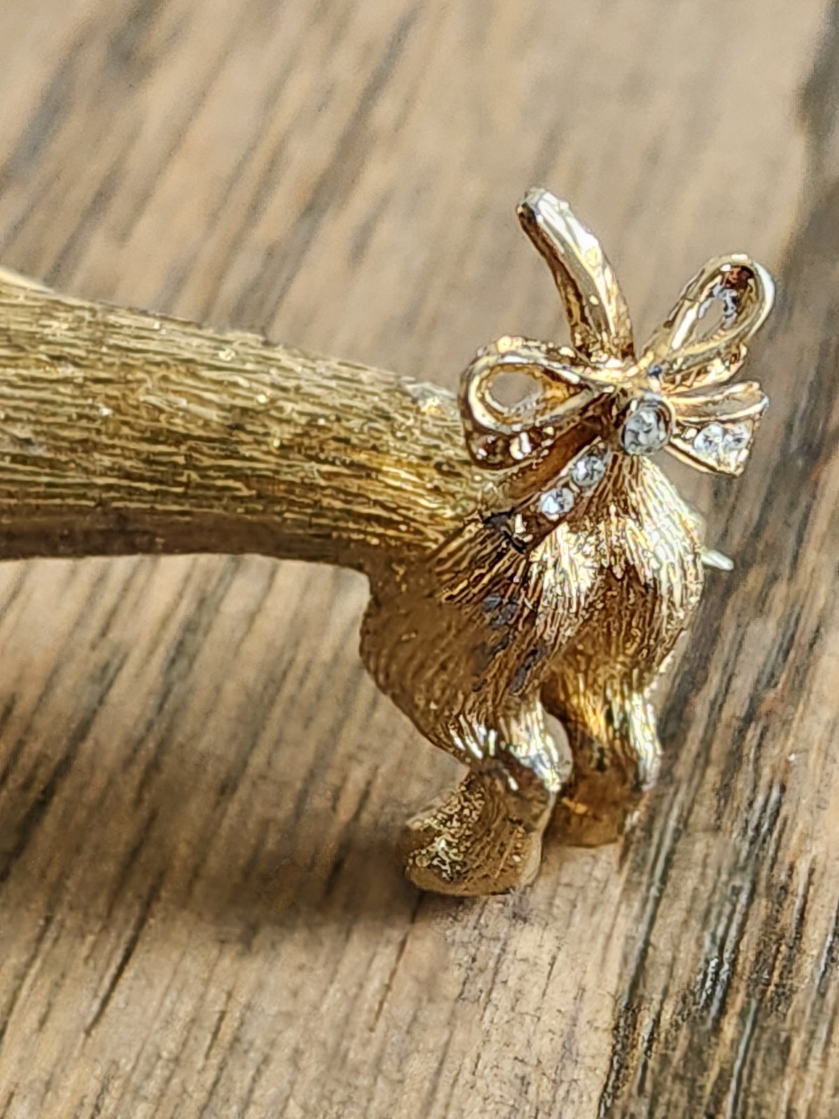 Vtg Rare CINER Dachshund Pin, Gold Plate (?See description below) W/ Rhinestones