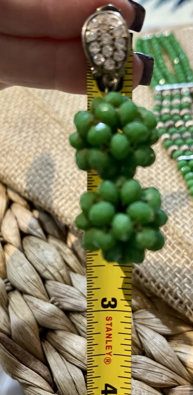 Vintage Beaded Necklace 16in Green Beads Clasp Closure Multi-Strand Set