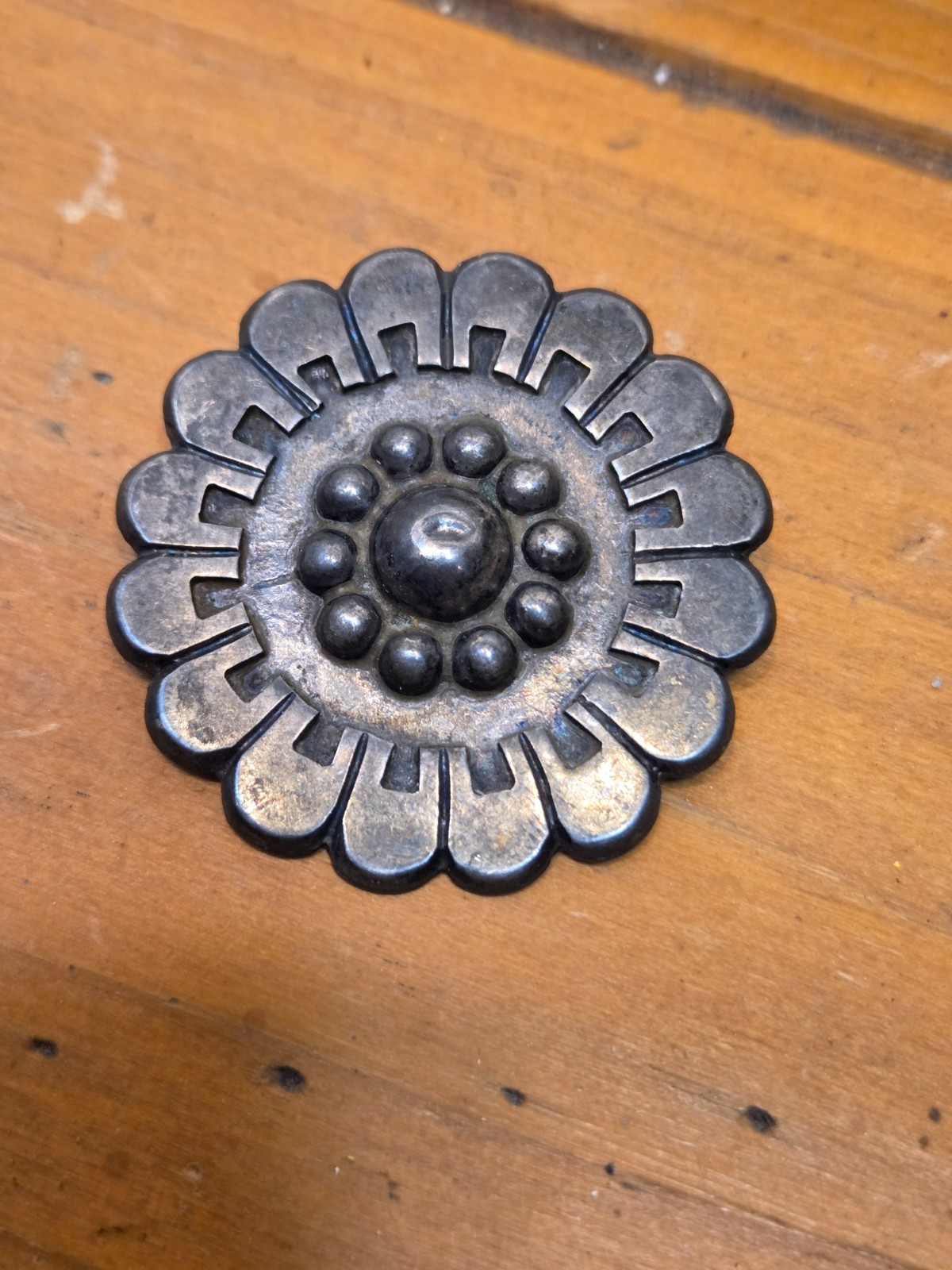 Vintage Taxco Mexico 980 Sterling Silver Pin Brooch Sunburst Flower 1.75″ .58oz