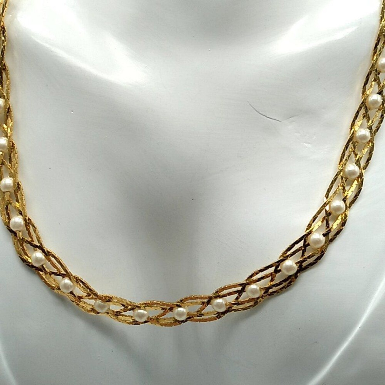 Vintage Avon Convertible Gold-tone Braided Pearl Necklace-Bracelet Silver Plated