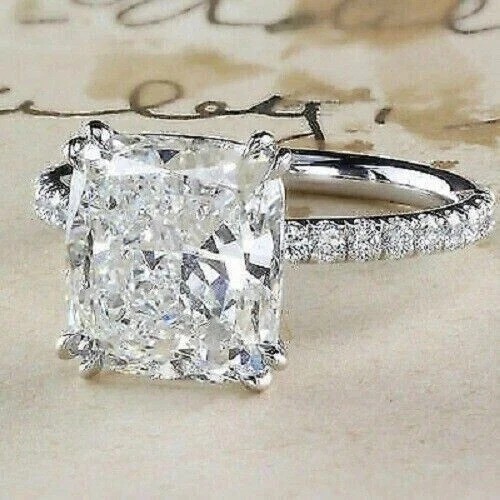 VVS1 Cushion Cut 2.5Ct Lab Created Diamond Engagement 14k White Gold Finish Ring