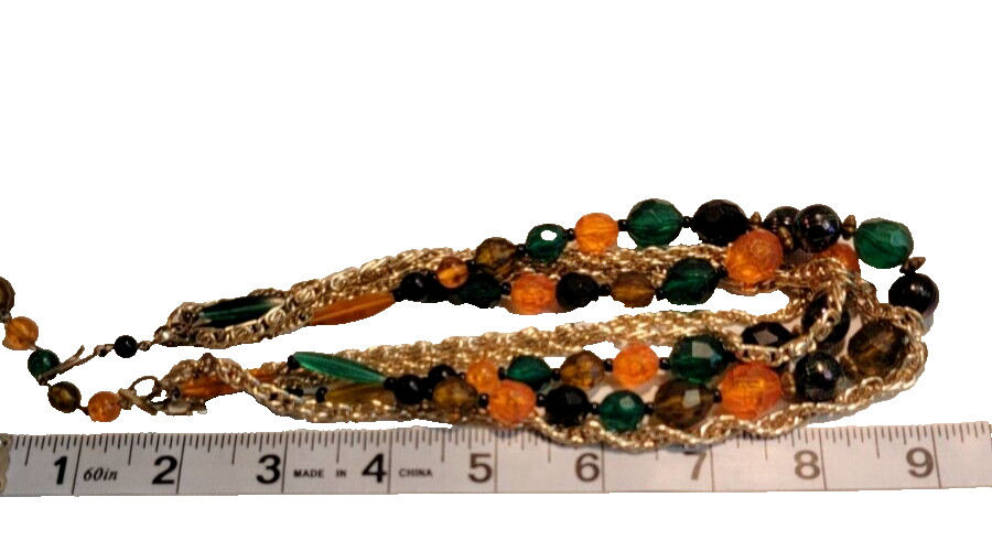 Vintage Lucite Plastic Necklace Lot 3 Fall Colors Beaded And Matching Earrings