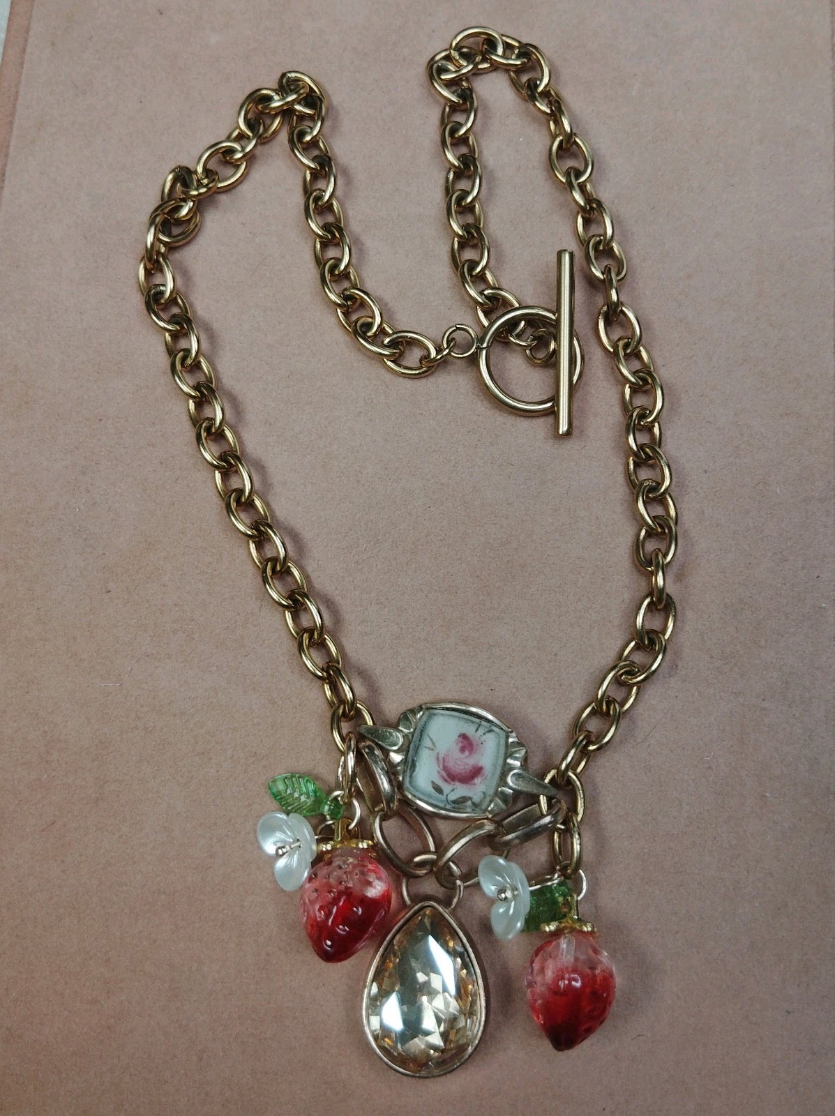 Artisan Repurposed Glass Charm Bracelet Or “15 Necklace Whimsical Steampunk