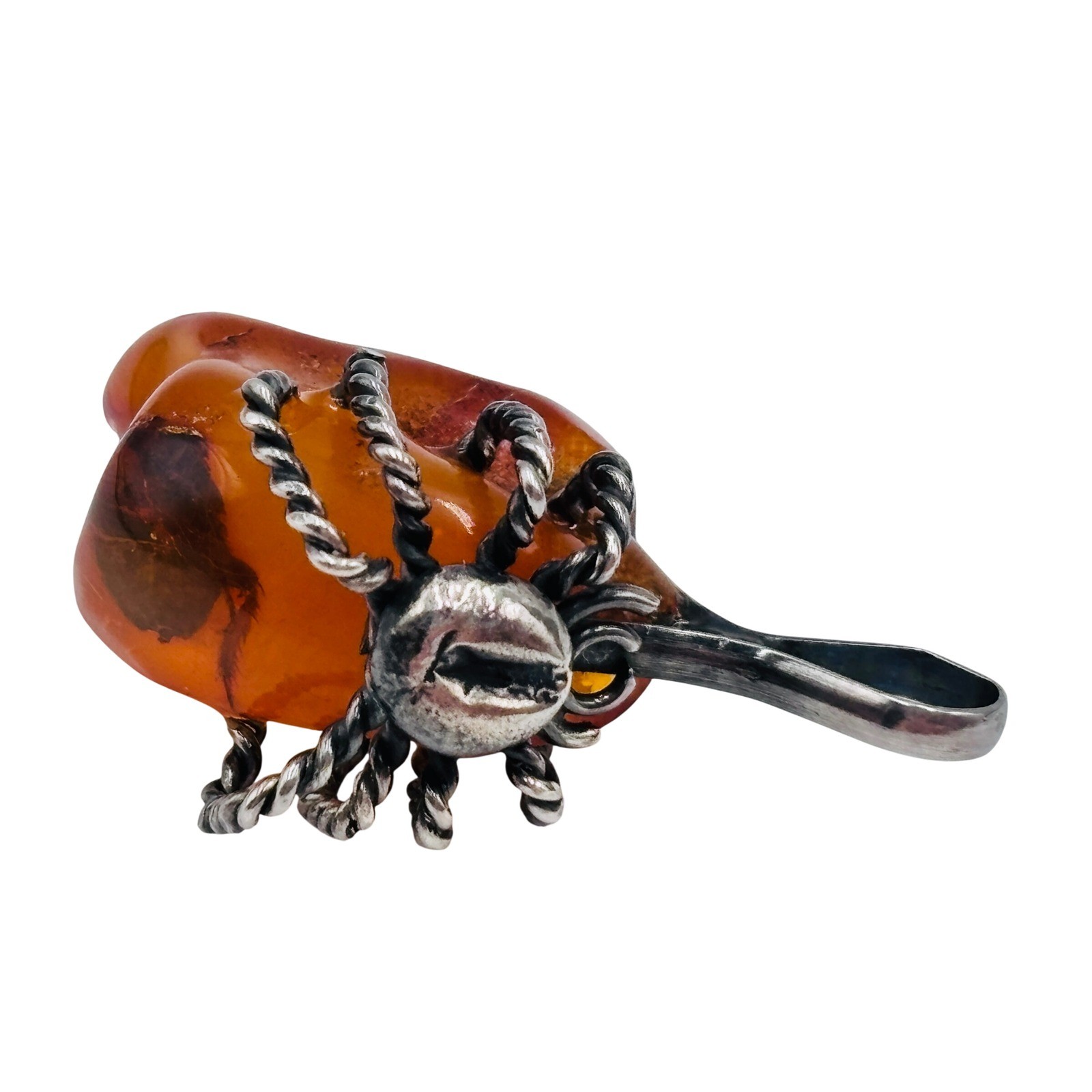 Sterling Silver Spider Baltic Amber Pendant with Insect Inclusion natural