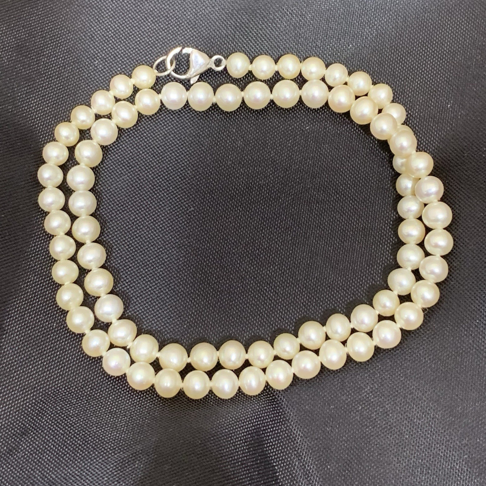 Cultured Pearl Necklace Strand Off-White 5mm 925 Sterling Silver Honora Knot 18″