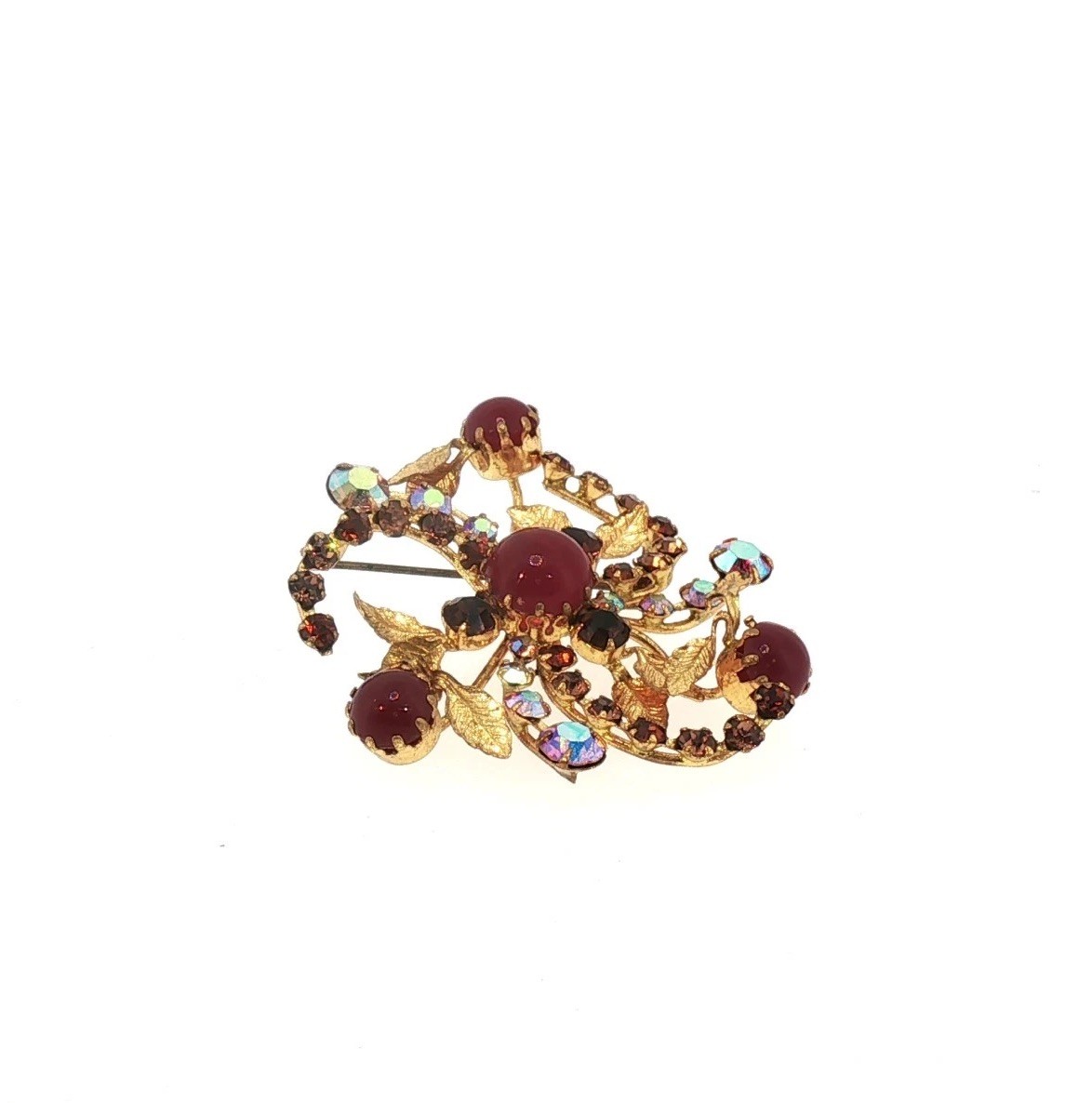 Vintage 1950s Austrian Red Cabochon Brooch — Layered Floral Spray