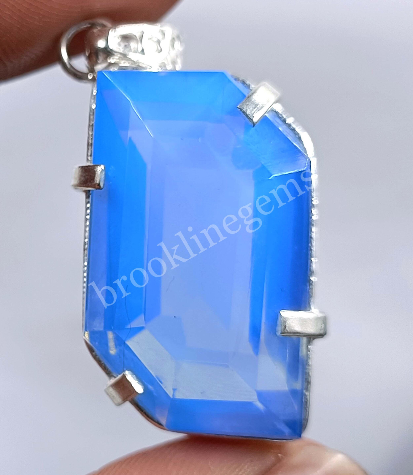 69.70 Ct Fancy Cut Natural Blue Opal EGL 925 Solid Silver Pendant Gems 5MRB