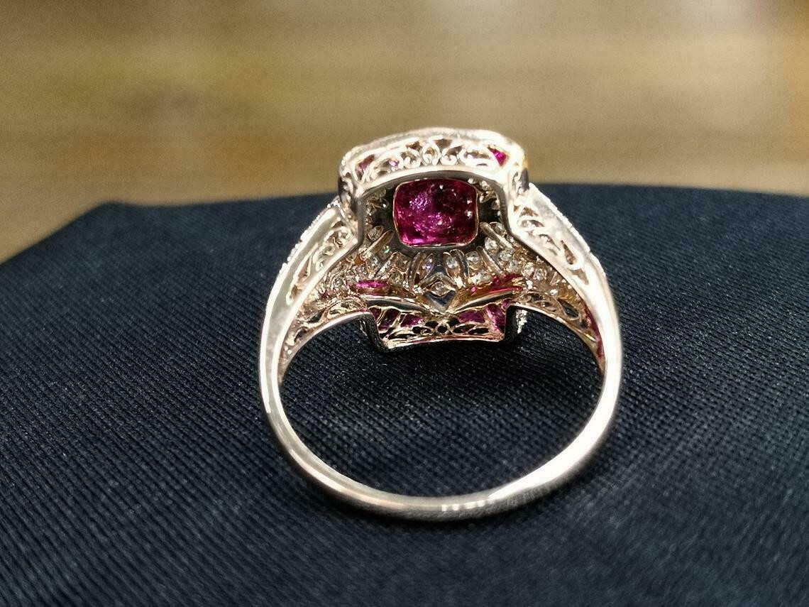 2.00 Ct Art Deco Style Red Ruby & Lab Created Diamond Engagement Ring 925 Silver