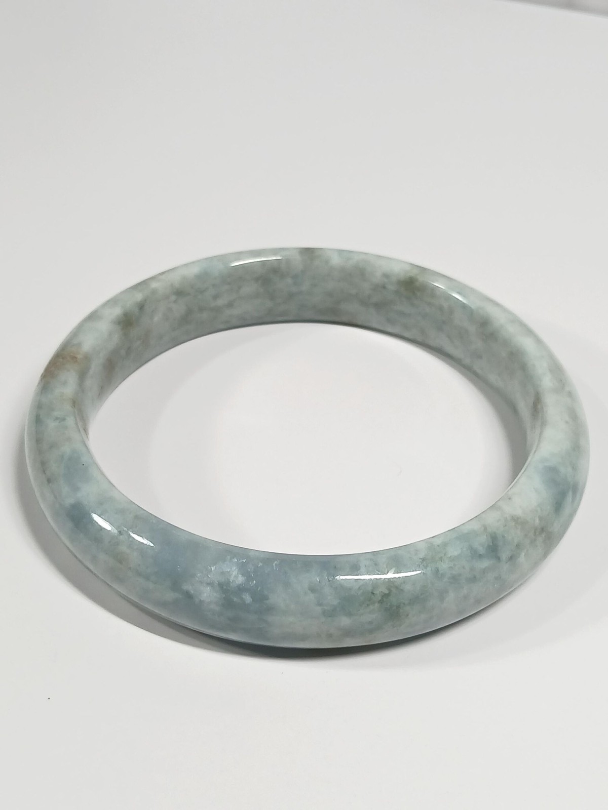 Pale Green Blue Jadeite Bracelet with Brown Inclusions 67mm