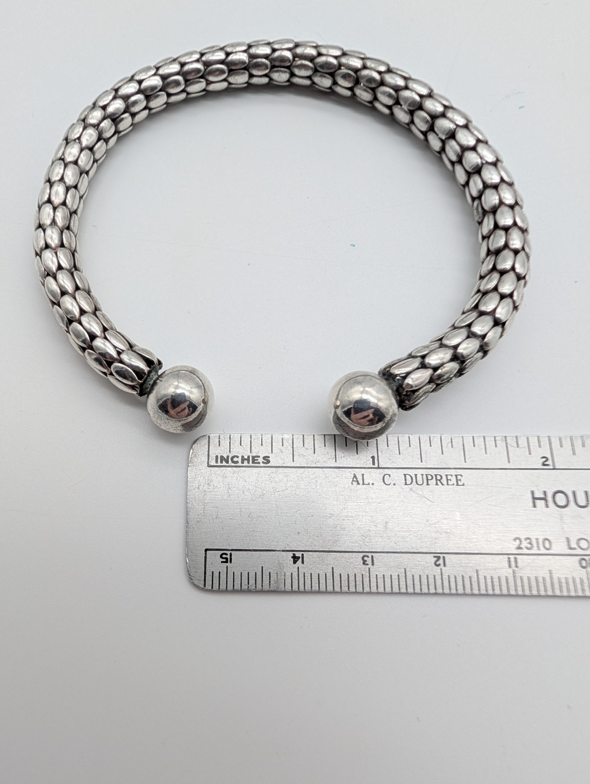 Large Vintage Italian Sterling Silver Popcorn Bangle Bracelet Flexible Sz 7⅞