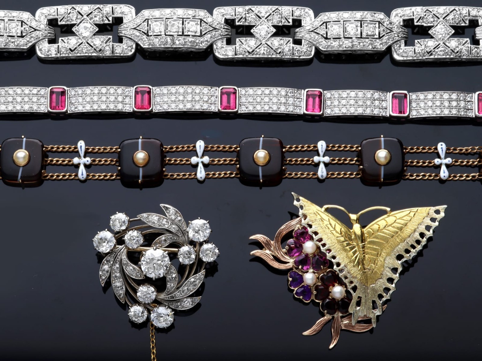 7.80Ct Pink Tourmaline and 6.72Ct Diamond 18k White Gold Bracelet Circa 1990