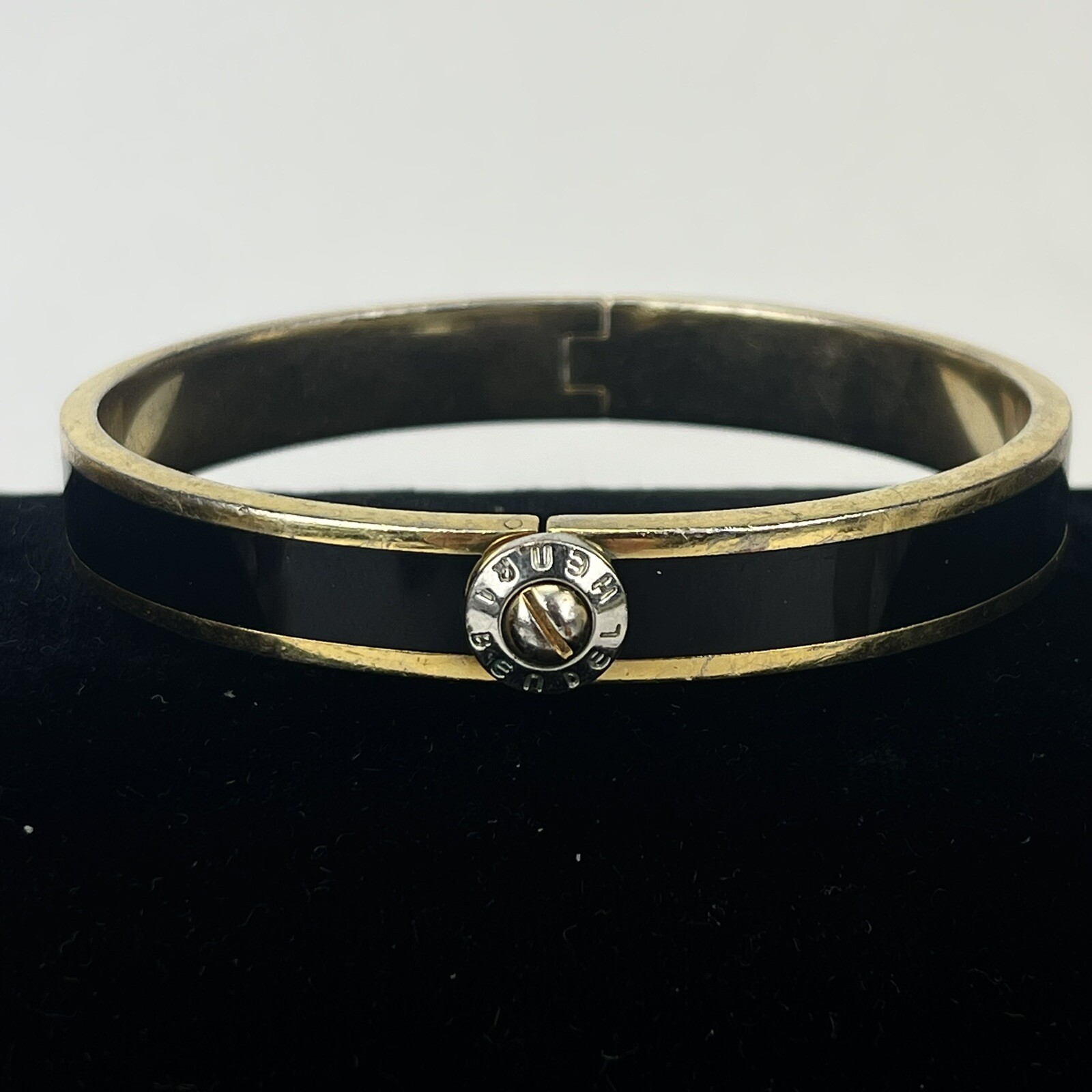 Vintage HENRI BENDEL Black & Gold Hinged Bangle Bracelet
