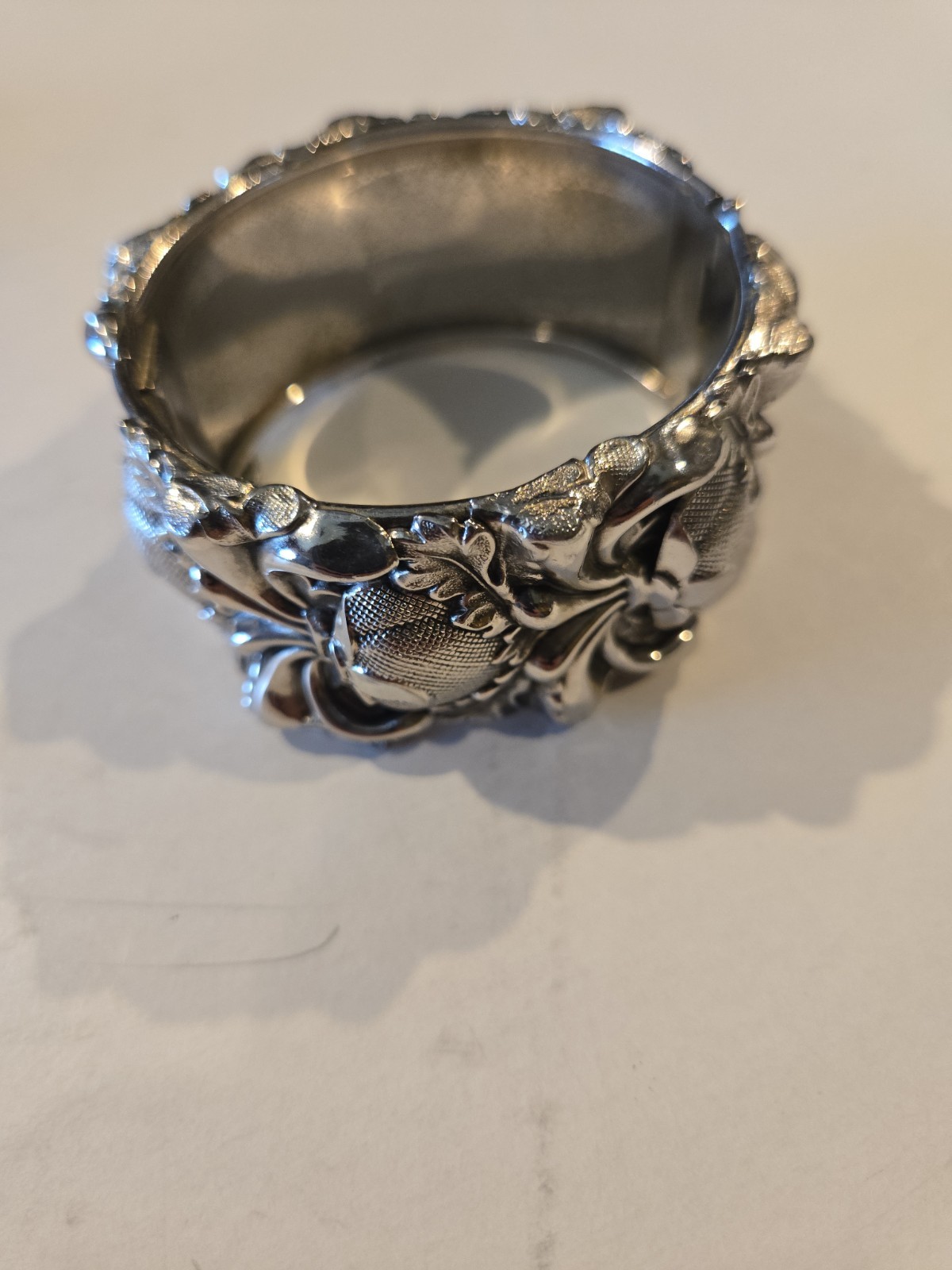 Vintage Bracelet Whiting and Davis Cuff Floral Motif Repousse Clamper Hinge