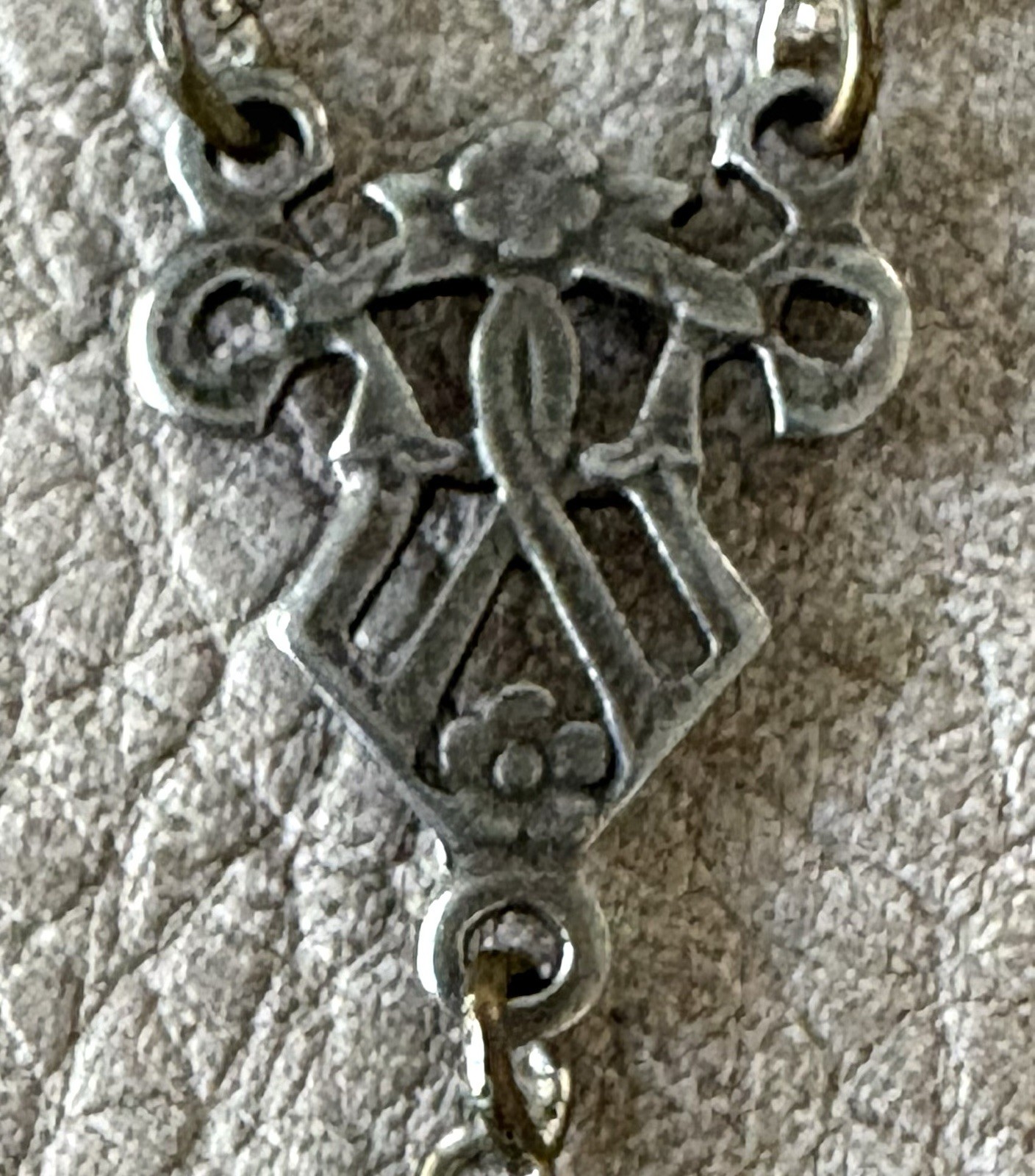 Rosary Alpaca Silver Necklace Crucifix VINTAGE 1900-1950s White Glass Beads