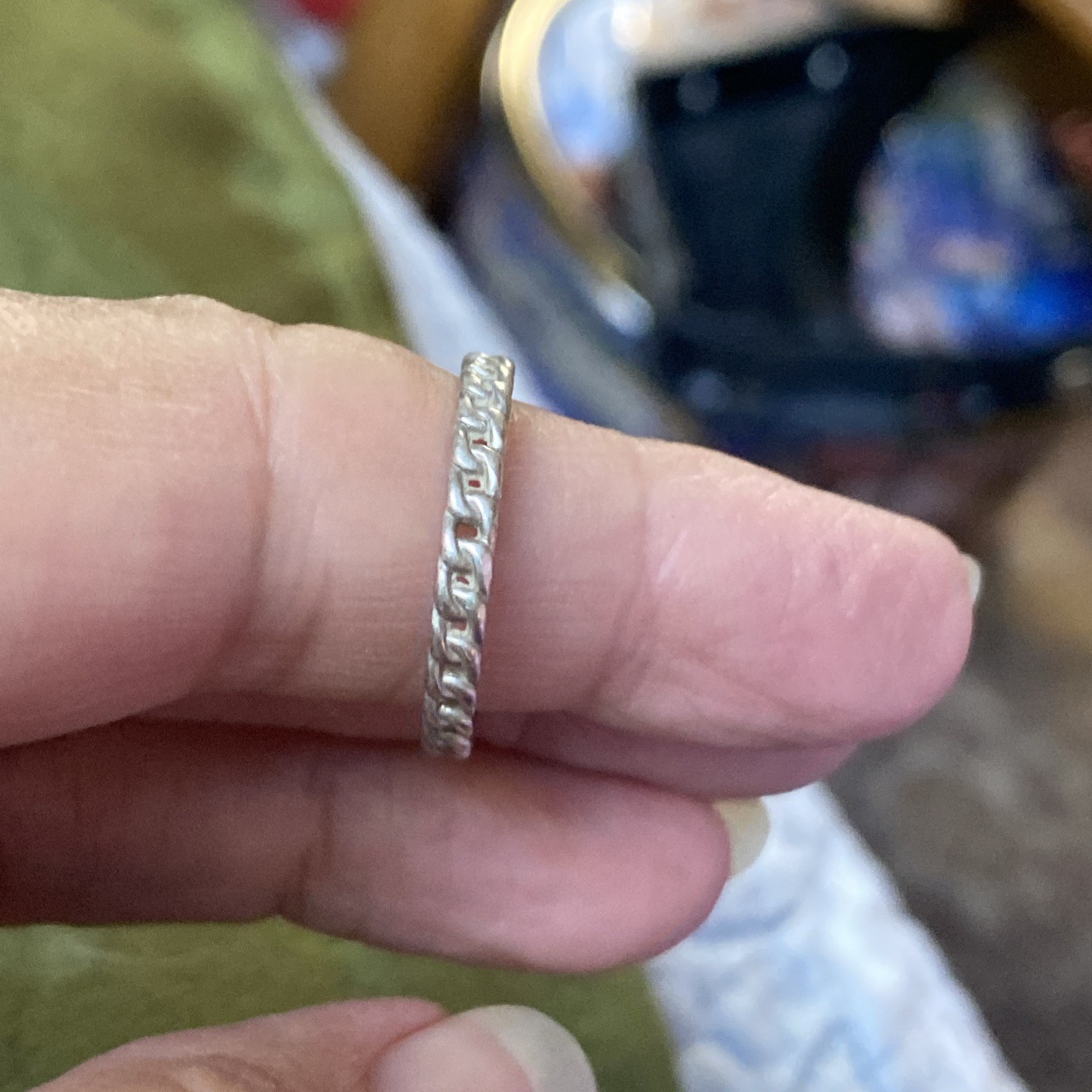 Vtg 925 Lightweight Sterling Silver Chain Link Pattern Band Ring Sz 7