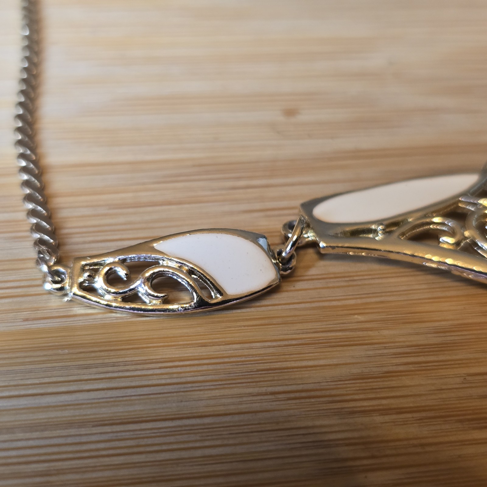 Vintage DeMilo Ivory Enamel Filigree Bib Necklace Statement Collar Art Nouveau