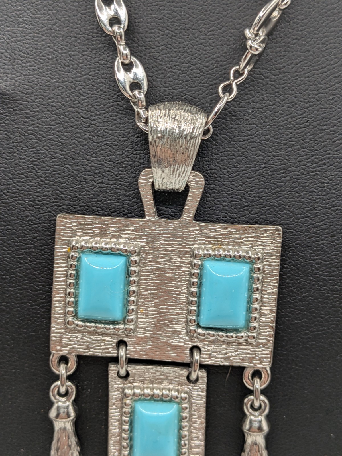 Vintage 1971 SARAH COVENTRY Folklore Silver Tone Simulated Turquoise Pendant
