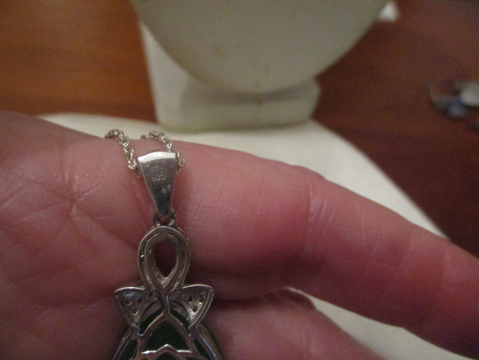 Chuck Clemency (STS) sterling silver stunning JADE teardrop pendant on chain
