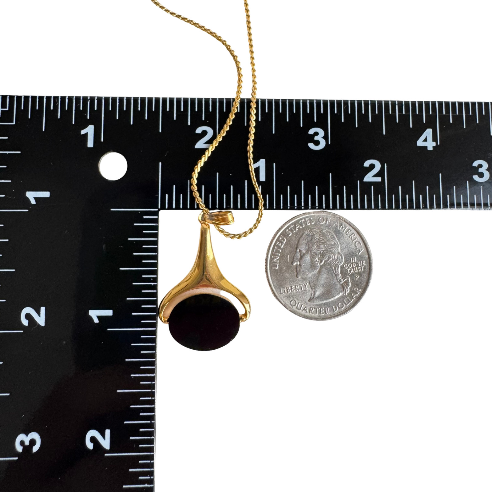 K18GF Black Pendant Necklace Gold Filled ADONDI Vintage Modernist Outfit Wear