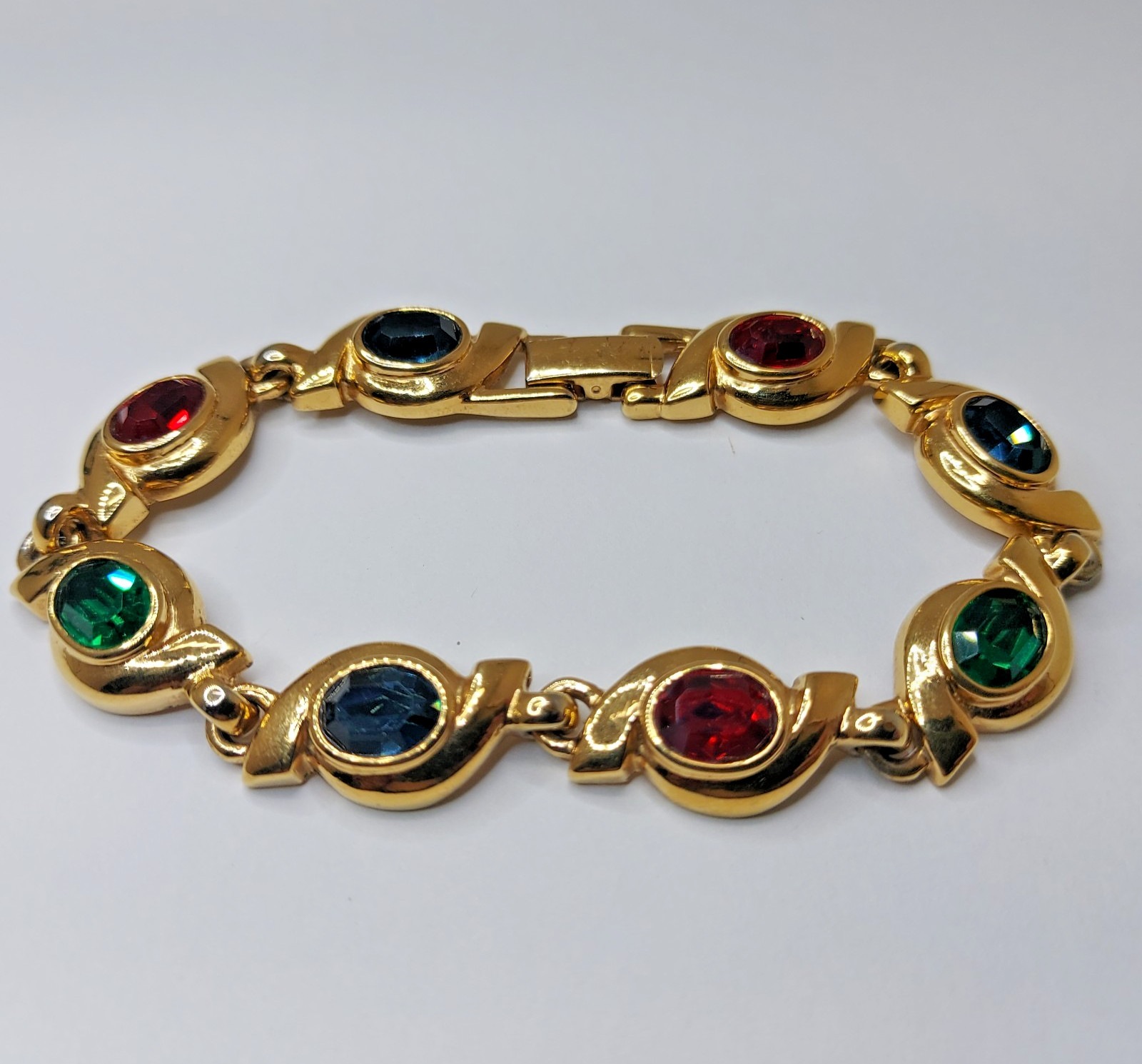 Vintage Bracelet Multi Color Faceted Crystals Gold Tone Unmarked