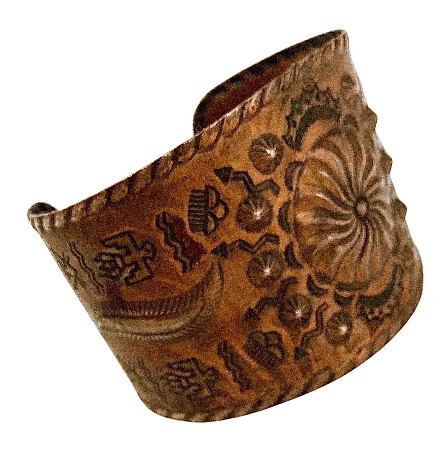 VINTAGE BELL TRADING POST PRE-1971 Solid Copper STAMPED WIDE CUFF Bracelet
