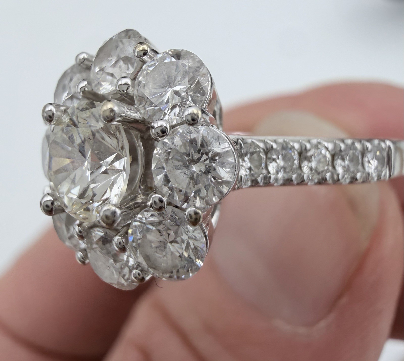 GORGEOUS 18K WHITE GOLD & NATURAL DIAMOND CLUSTER RING 2.29 CTW “JGJ” 6 3/4