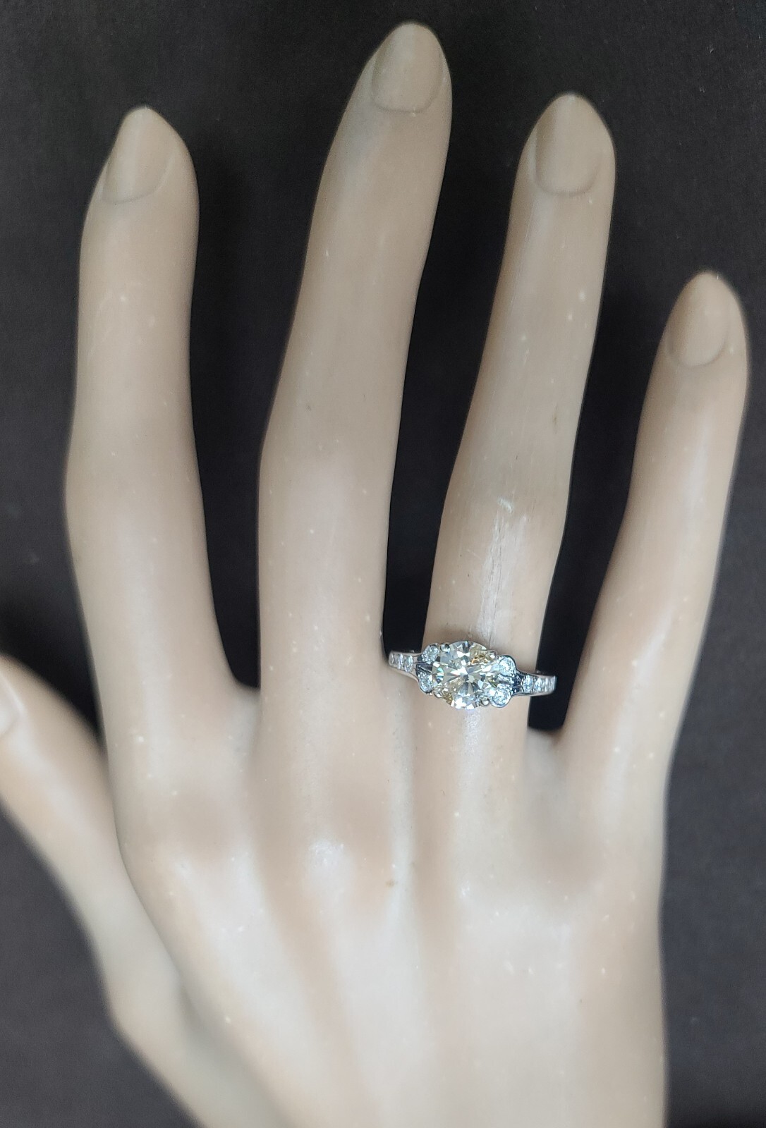 Vintage 14k White Gold Engagement Ring 1.28ct. Natural Champagne Round Diamond