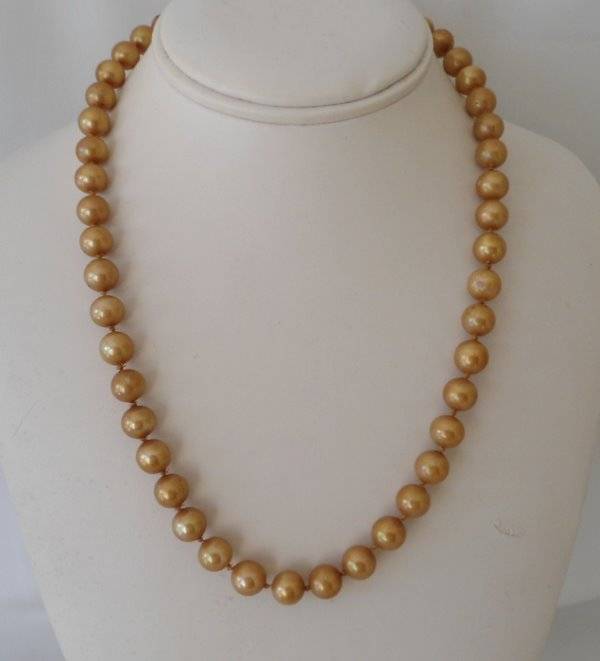 Vintage Faux Pearl Bead Necklace Sterling Rhinestone Cluster Clasp Hand Knot 19″