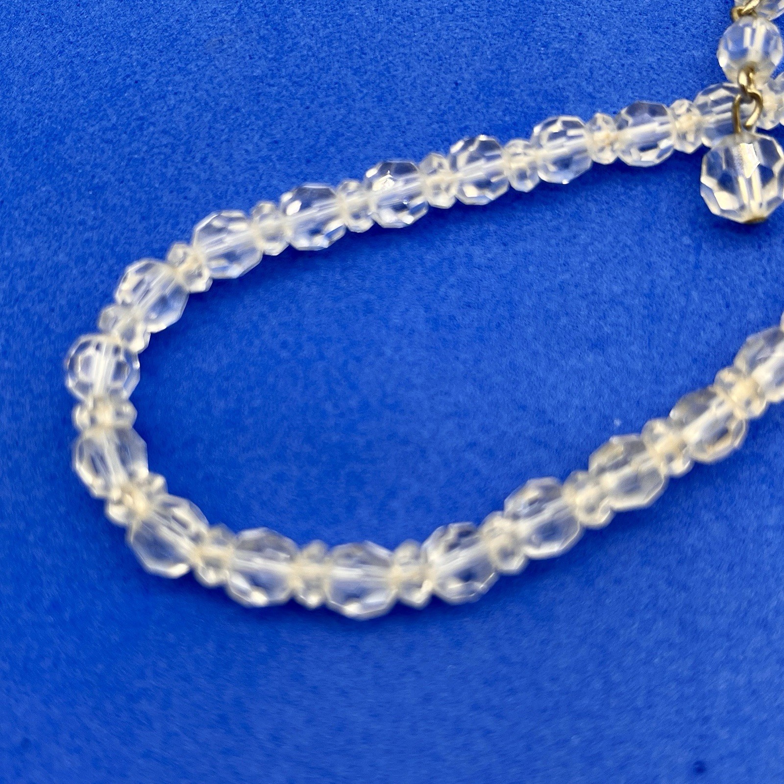 Vintage Crystal Bead Necklace Dainty Small Faceted Beads 14″
