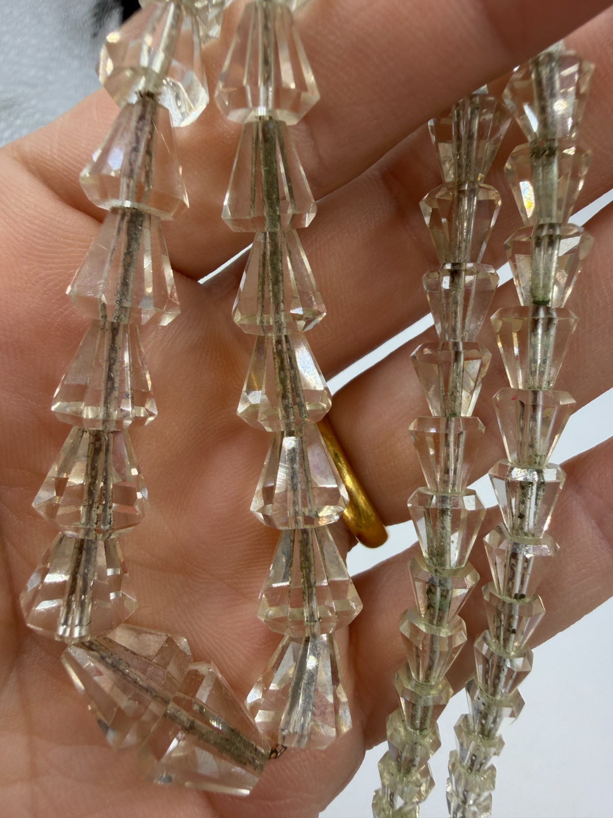 Vintage Necklace Glass Beads Art Deco Clear BiCone 16 Inches Estate PJ
