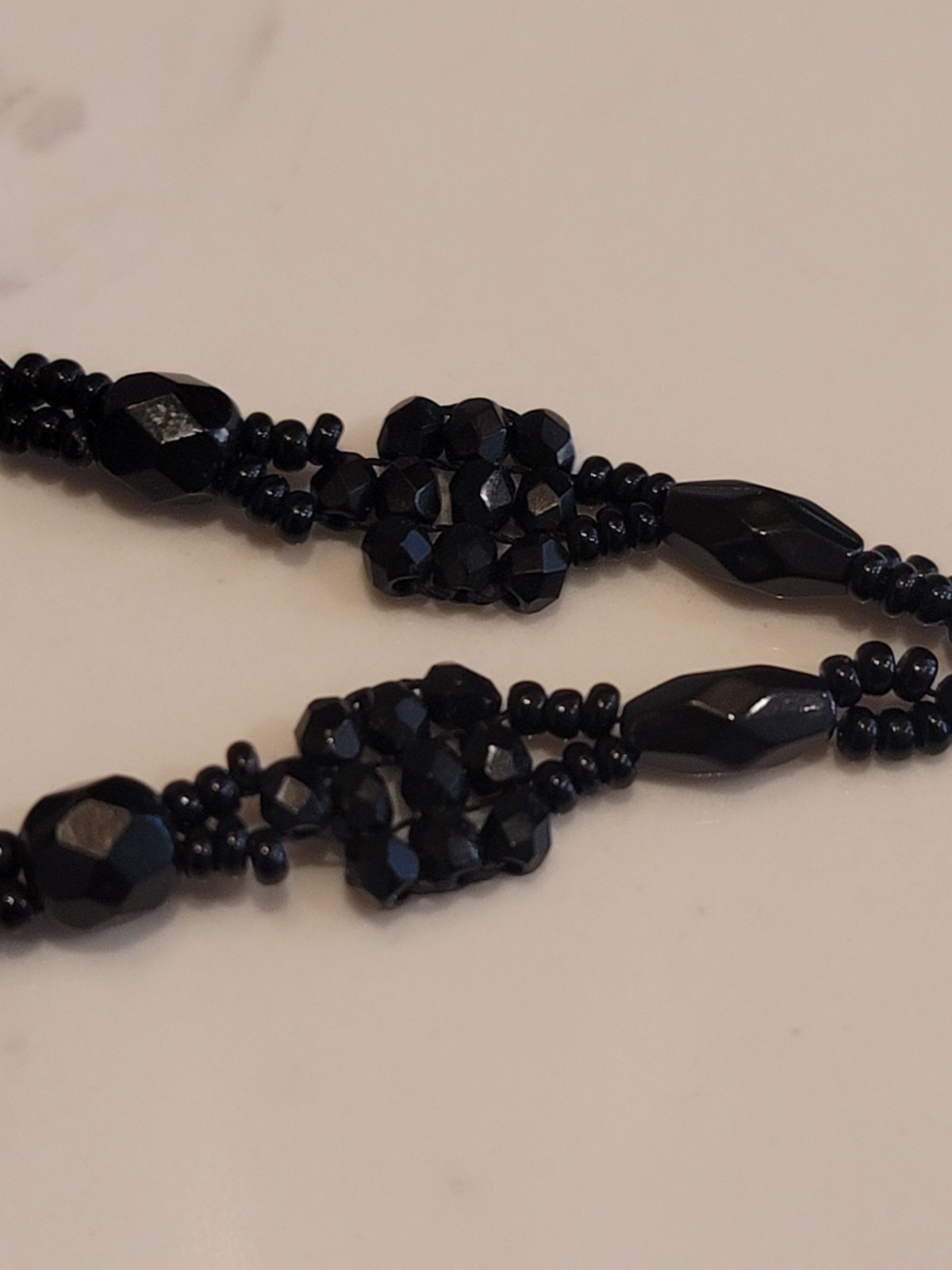 Vintage Black Faceted Bead Necklace Teardrop Pendant Gothic Formal 18″