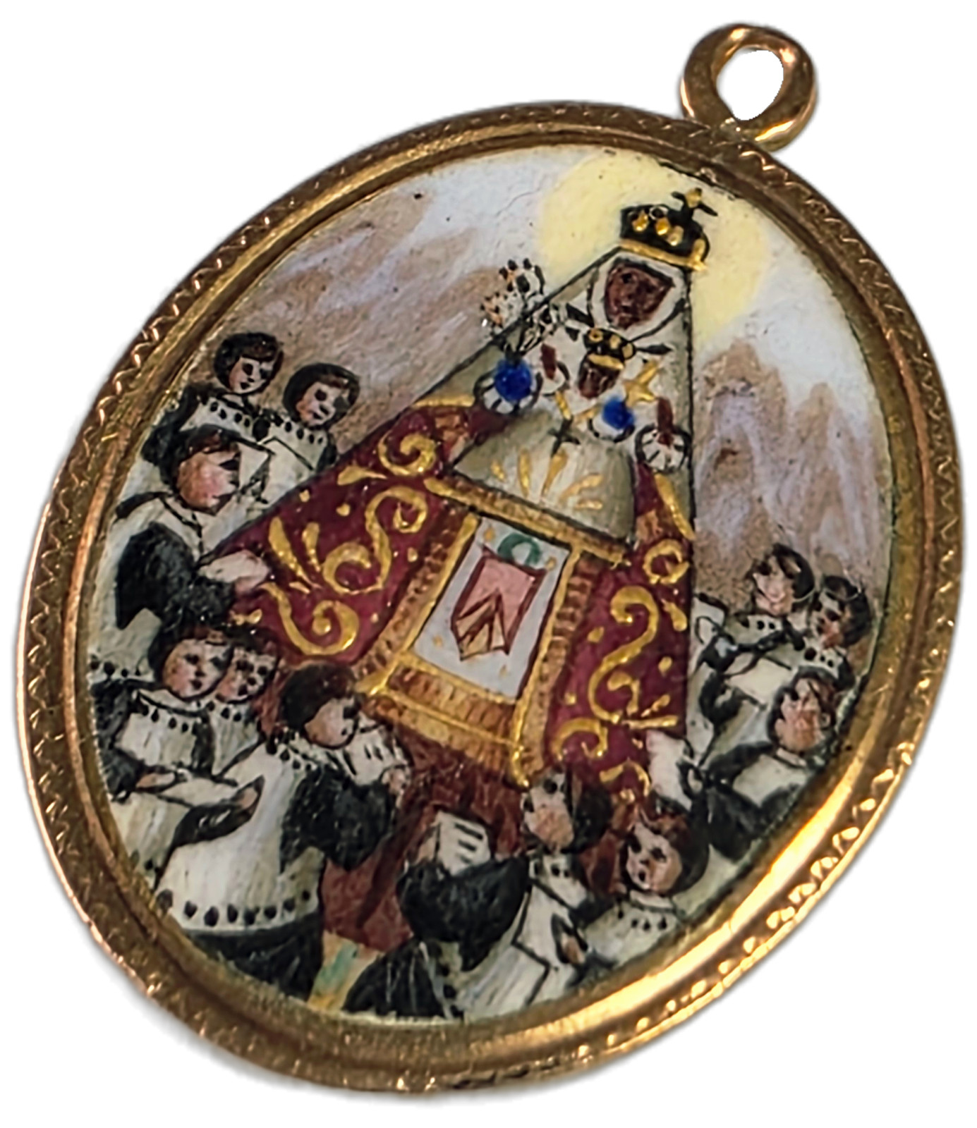 Antique Enameled Gold Medal Virgin Mary Madonna Pendant – 18K Gold