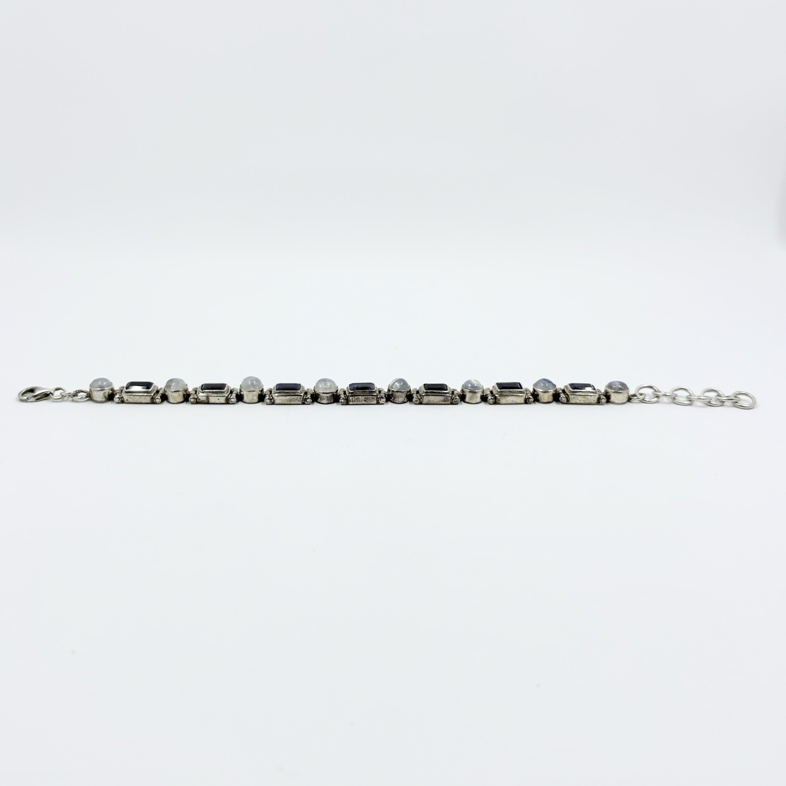 Vintage Iolite & Moonstone Bracelet Sterling Silver Adjustable Length 21.1 Grams